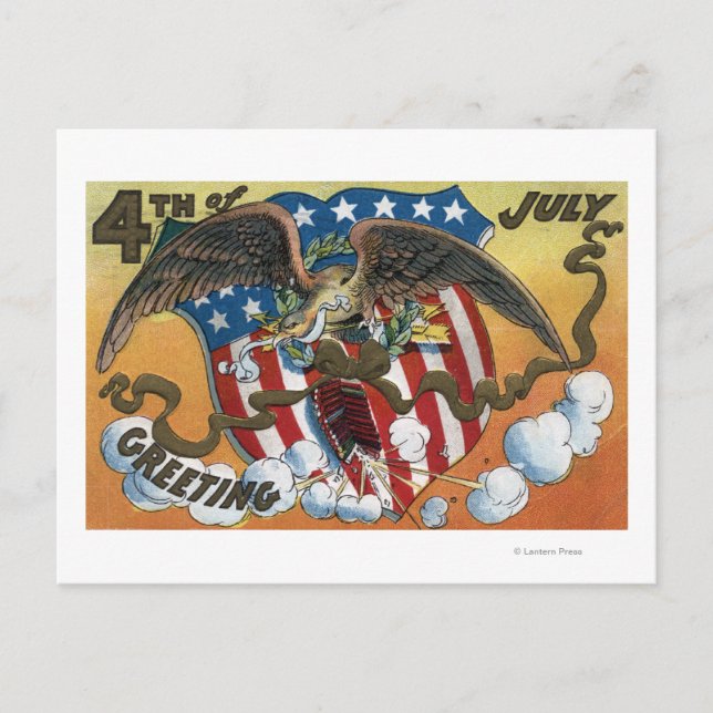 Eagle Emblem Holding Fireworks, Flag-Shield Postcard (Front)