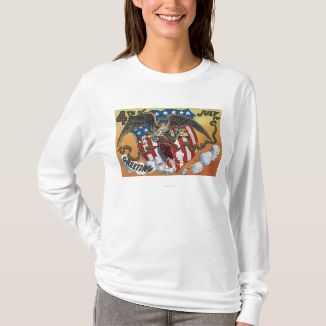 Eagle Emblem Holding Fireworks, Flag-Shield T-Shirt (Front)