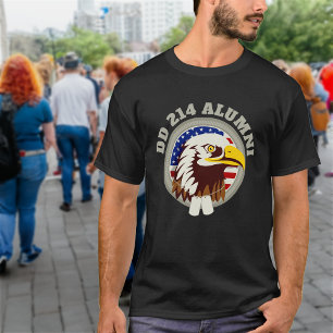 Eagle Emblem USA Flag   DD 214 Alumni Black T-Shirt