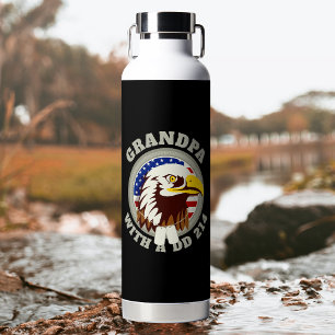 Eagle Emblem USA Flag Grandpa DD 214 Black Water Bottle