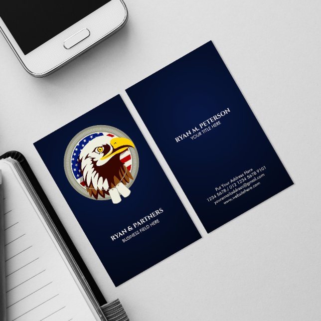 Eagle Emblem USA Flag Vertical Business Card (Creator Uploaded)