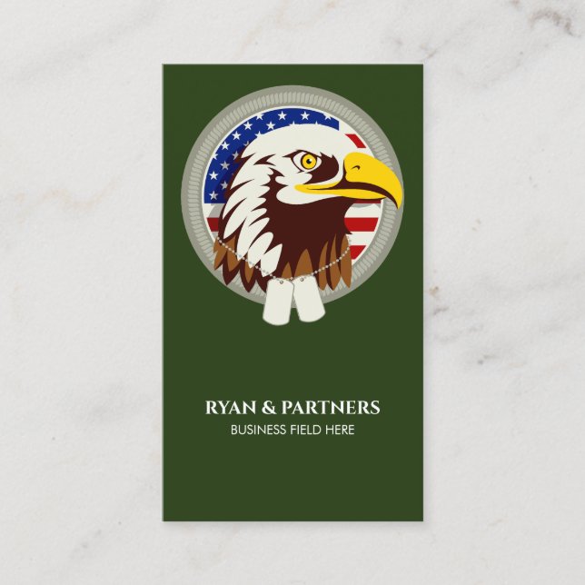 Eagle Emblem USA Flag Vertical Business Card (Front)