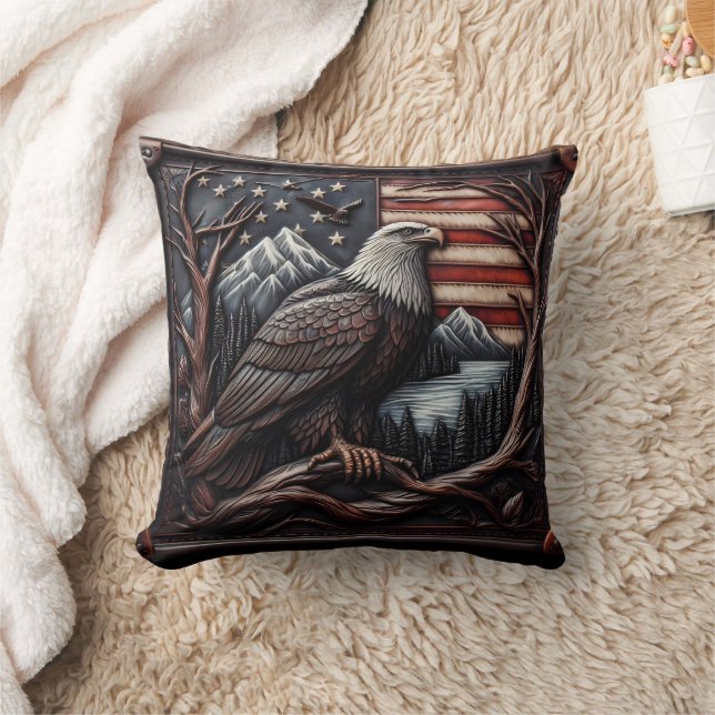 Eagle Emblem With American Flag Design Cushion (Blanket)