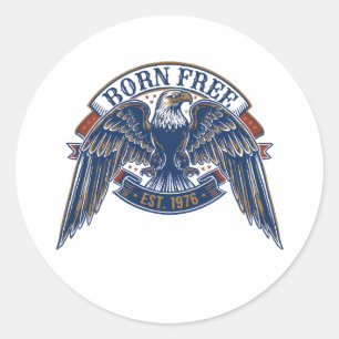 Eagle Emblem with Born Free Banner, Majestic Eagle Classic Round Sticker