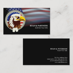 Eagle Emblem With USA Flag Background on Black Business Card