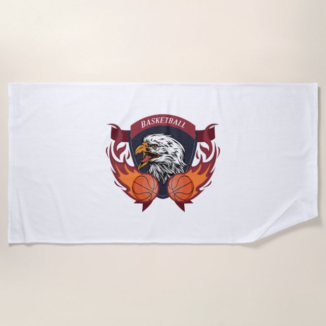 Eagle Flame Basketball Crest Beach Towel (Front)