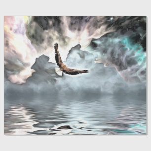 Eagle flies above water surface wrapping paper
