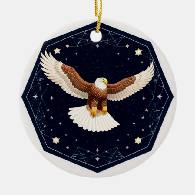 Eagle Flying Against Starry Background Ceramic Tree Decoration (Front)