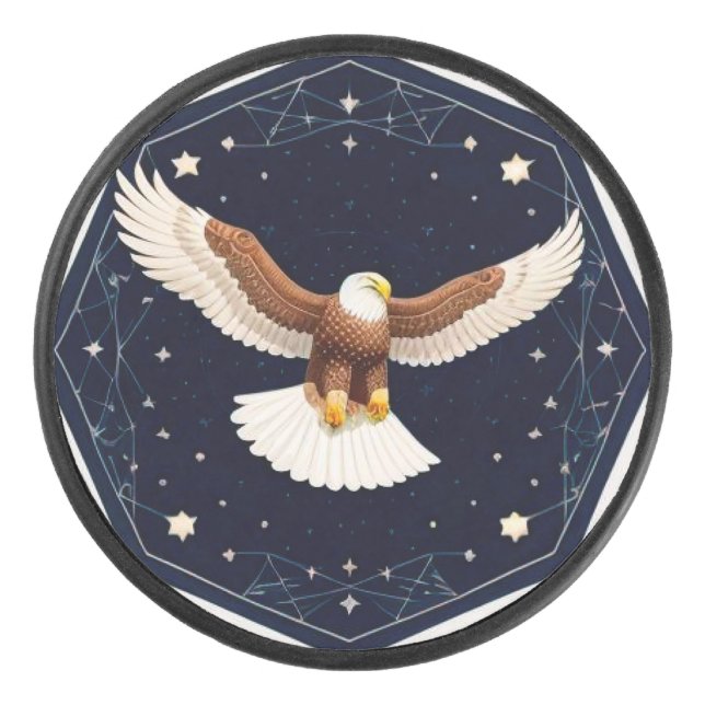 Eagle Flying Against Starry Background Hockey Puck (Front)