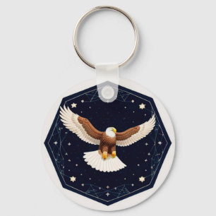 Eagle Flying Against Starry Background Key Ring