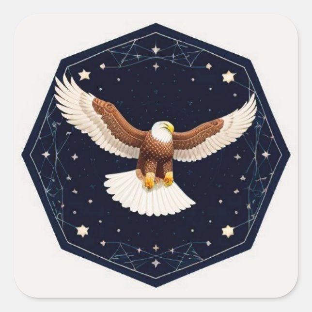 Eagle Flying Against Starry Background Square Sticker (Front)