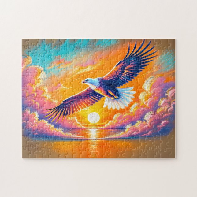 Eagle Flying at Sunset Pastel Chalk Drawing Jigsaw Puzzle (Horizontal)