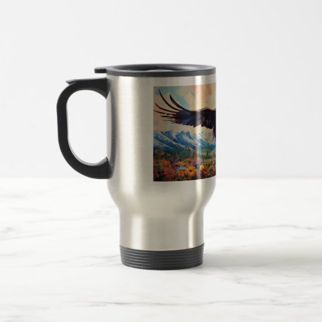 Eagle Flying in the Mountains (I) Travel Mug (Left)