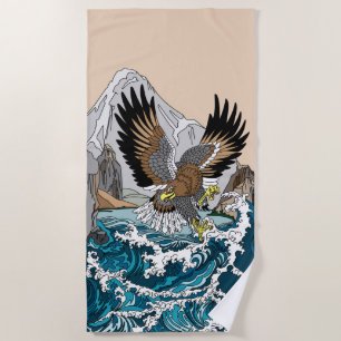 Eagle Flying Low Over Stormy Sea Beach Towel