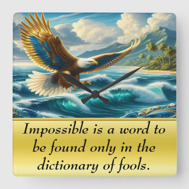 Eagle Flying Over Ocean Square Wall Clock (Front)