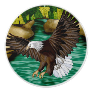 Eagle Flying Over River and Mountains Personalised Ceramic Knob