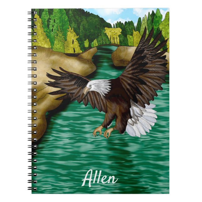 Eagle Flying Over River and Mountains Personalised Notebook (Front)