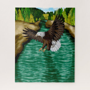 Eagle Flying over River in the Mountains Jigsaw Puzzle