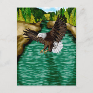 Eagle Flying over River in the Mountains Postcard