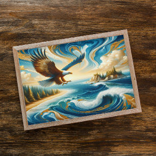 Eagle Flying Over Water Poster