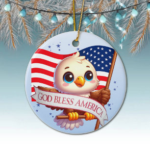 Eagle God Bless America USA Flag Patriotic 🦅🇺🇸 Ceramic Tree Decoration