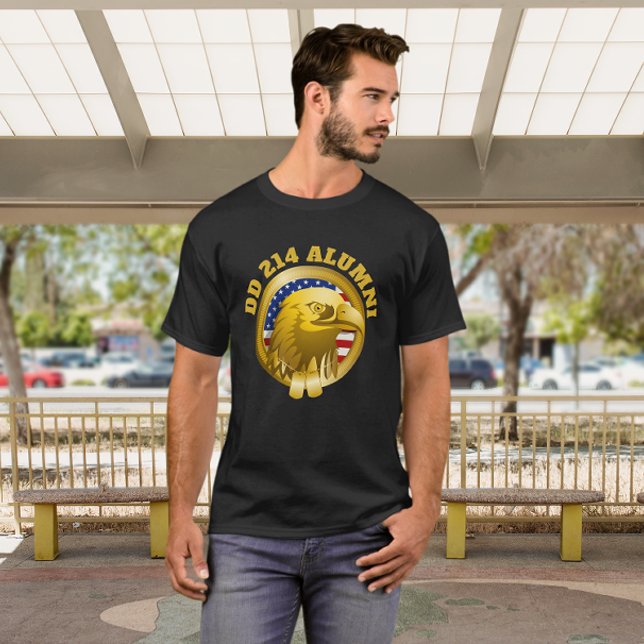 Eagle Gold Emblem USA Flag | DD 214 Alumni Black T-Shirt (Creator Uploaded)
