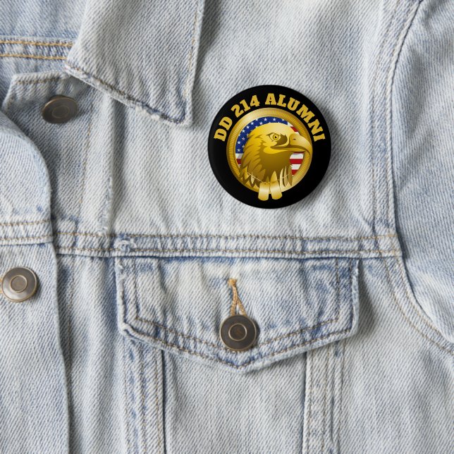 Eagle Gold Emblem USA Flag | DD 214 Alumni Brooch 6 Cm Round Badge (In Situ)