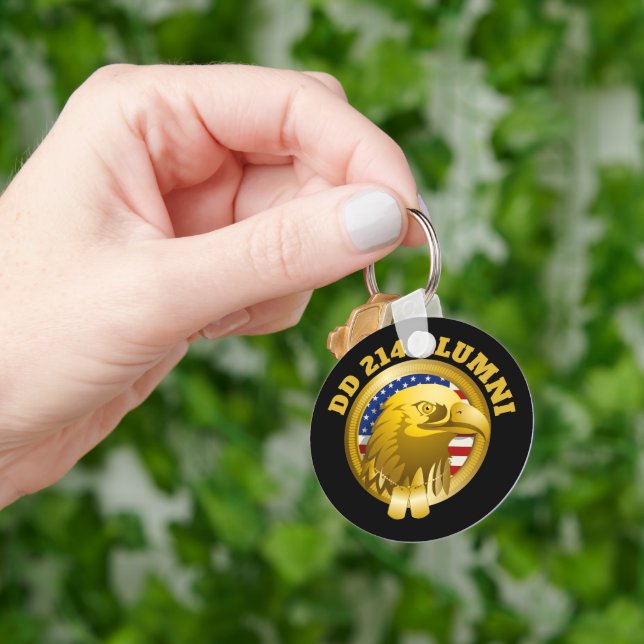 Eagle Gold Emblem USA Flag | DD 214 Alumni Key Ring (Hand)