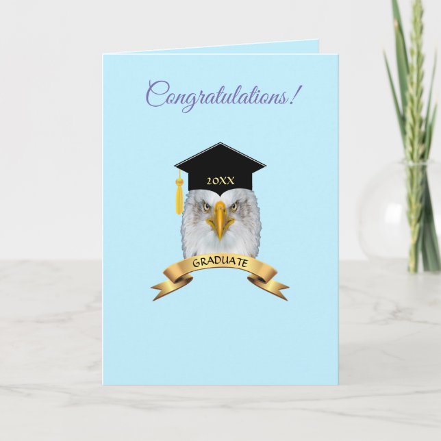Eagle graduation congratulations on light blue card (Front)