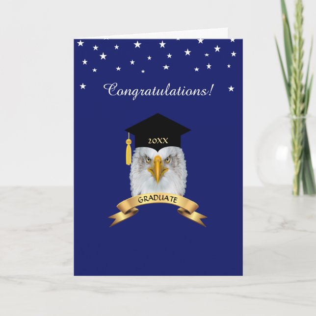 Eagle Graduation Congratulations & stars on blue Card (Front)