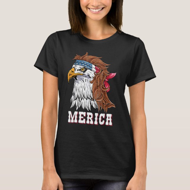 Eagle Hair Mullet Merica American Flag Usa Celebra T-Shirt (Front)