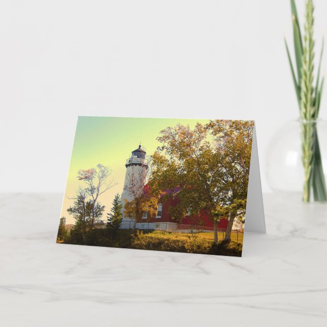 Eagle Harbour Lighthouse Autumn Greeting Card (Front)