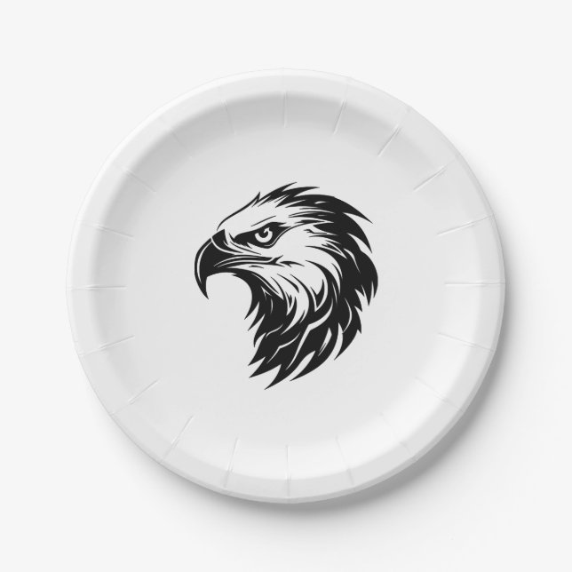 Eagle head bird of prey silhouette paper plate (Front)