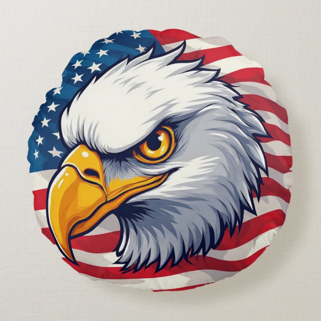 Eagle Head Graphic Tee – USA Pride Apparel Round Cushion (Front)