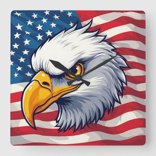 Eagle Head Graphic Tee – USA Pride Apparel Square Wall Clock (Front)