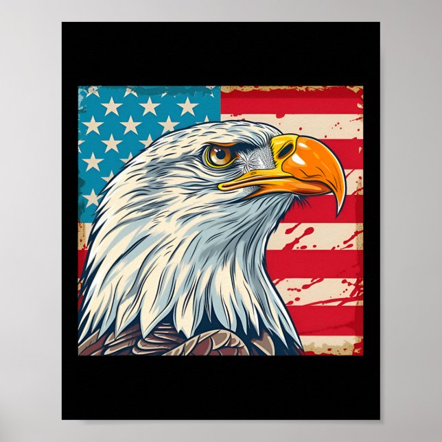 Eagle Head Usa Flag Us Flag  Poster (Front)