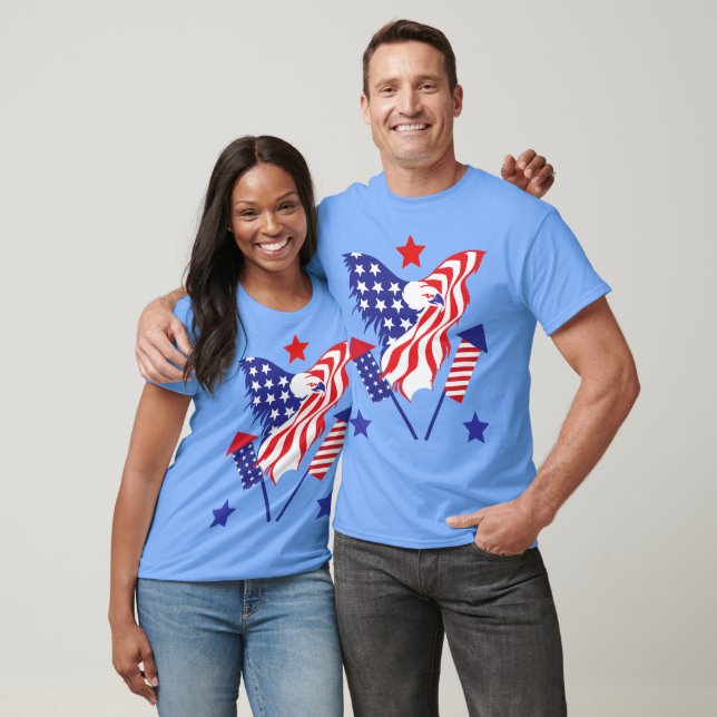 Eagle in American Flag Rockets Patriotic Holiday T-Shirt (Unisex)