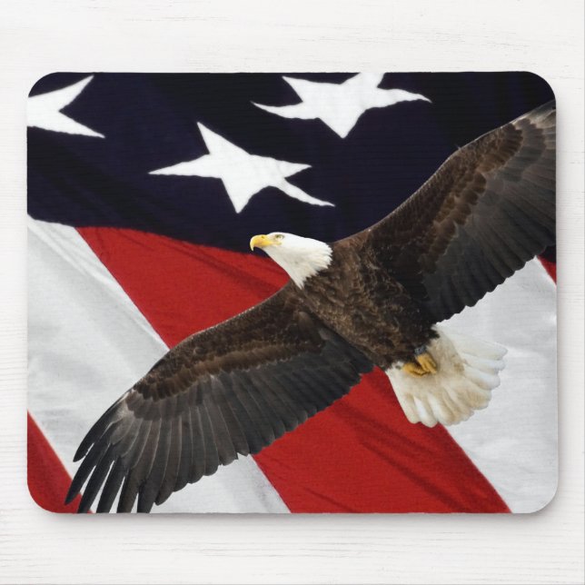 Eagle In Flight Over American Flag Mouse Pad (Front)