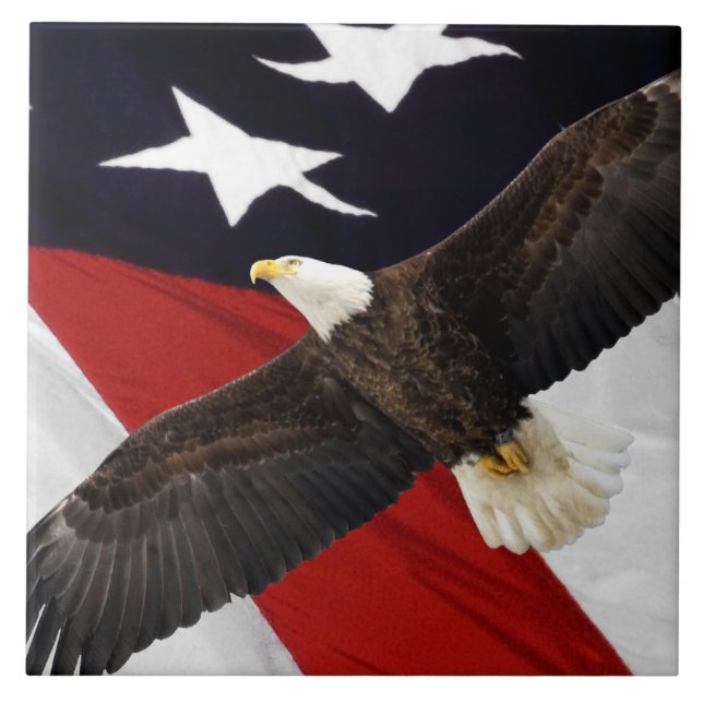 Eagle In Flight Over American Flag Tile (Front)
