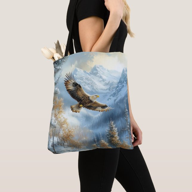 Eagle in Snowy Landscape Tote Bag (Close Up)