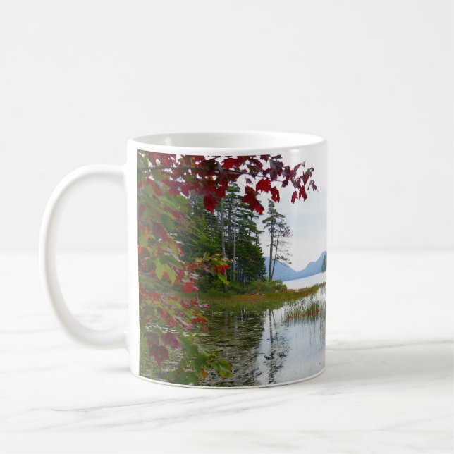 Eagle Lake and Red Maple Leaves II Coffee Mug (Left)