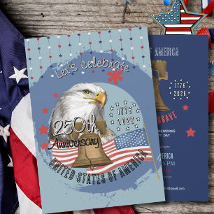 Eagle & Liberty Bell US 250th Anniversary Blue Invitation