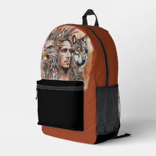 Eagle - Man - Wolf - watercolor art 1 - Fan Fun Printed Backpack