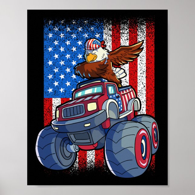 Eagle Monster Truck 4th Of July Boys American Flag Poster (Front)