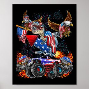 Eagle Monster Truck Dinosaur July 4th America Patr Poster
