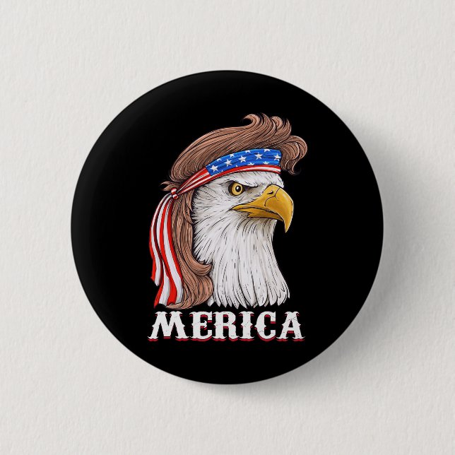 Eagle Mullet 4th Of July USA American Flag Merica  6 Cm Round Badge (Front)