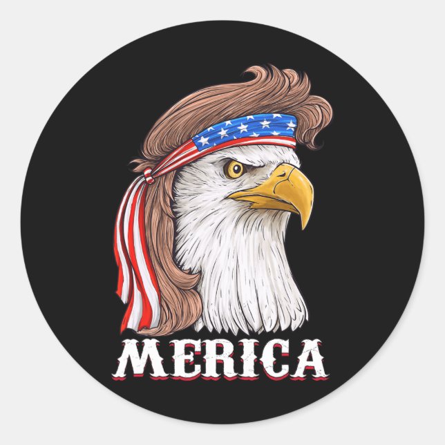Eagle Mullet 4th Of July USA American Flag Merica  Classic Round Sticker (Front)
