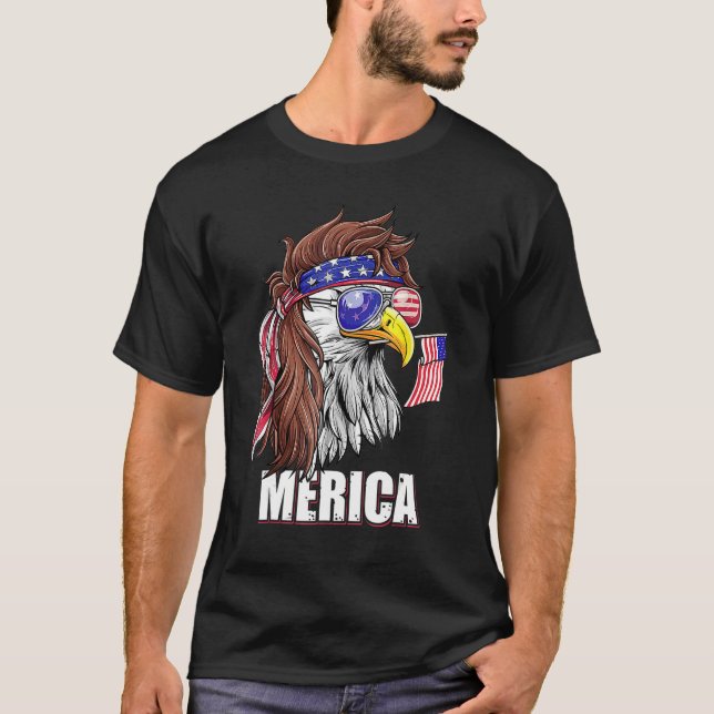 Eagle Mullet 4th Of July USA American Flag Merica  T-Shirt (Front)