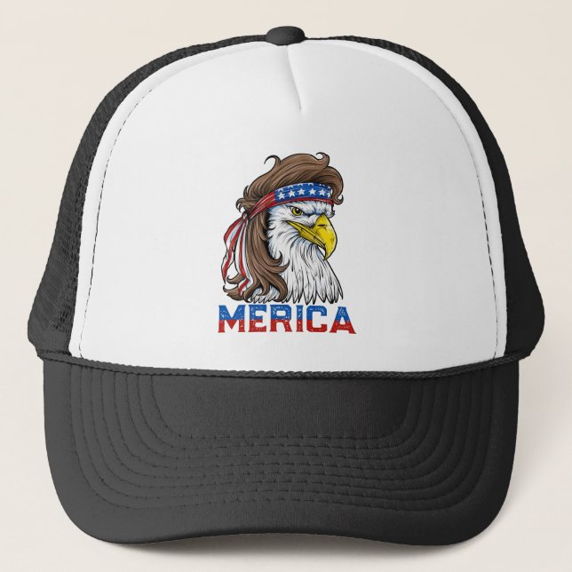 Eagle Mullet T Shirt 4th of July American Flag Trucker Hat (Front)