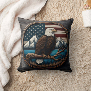 Eagle on Branch, American Flag  Cushion